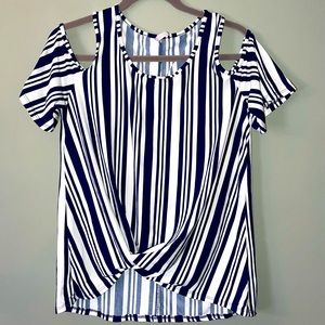 3/$27 Acting Pro off the should tee size M blue and white stripes
